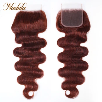 Кружевная застежка Nadula Hair 4x4 Объемная волна, бразильская застежка из человеческих волос 33B, красновато-коричневый Cheveux, средне-коричневая свободная часть из кружева