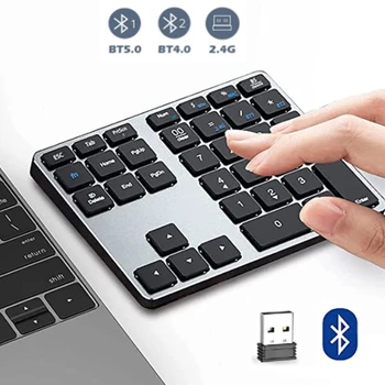 Перезаряжаемая беспроводная цифровая клавиатура 2.4 G + Bluetooth, цифровая клавиатура для портативного компьютера iPad, алюминиевая цифровая клавиатура с 35 клавишами