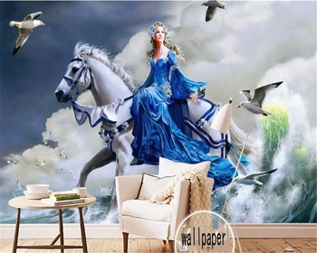 beibehang в европейском стиле, ручная роспись, большие волны, женщина верхом на белой лошади, 3D обои, фреска, бар, ночной клуб, 3D обои