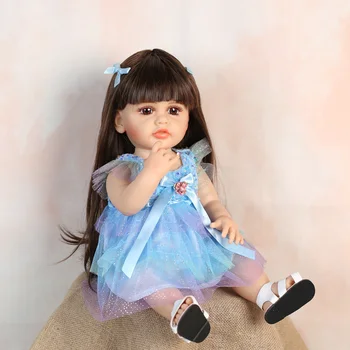 22 дюйма 55 СМ Силиконовая Водонепроницаемая Кукла Возрождения Синяя Красочная Юбка Принцесса Каваи Детская Мода Подарок На День Рождения Ребенка Рождественский Подарок