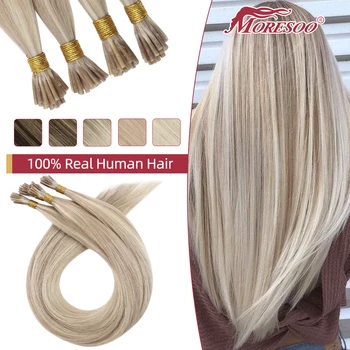 Moresoo Itip Наращивание волос 100% Настоящие человеческие волосы, Натуральные волосы, Бразильские волосы с двойной вытяжкой, 0,8 г / с, Наращивание волос на палочке