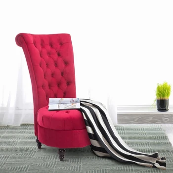 Королевское дизайнерское кресло с высокой спинкой и без подлокотников в стиле ретро с пуговицами, без подлокотников, с толстой обивкой и ножками из каучукового дерева, черный/малиново-красный