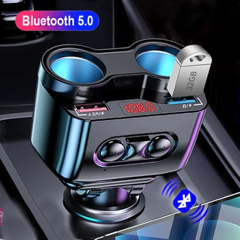 2022 Bluetooth 5.0 FM-передатчик, автомобильный MP3-плеер с громкой связью, быстрое зарядное устройство с двумя USB 4.8A, 2 прикуривателя, Комплект адаптеров питания.