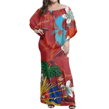 Летнее женское платье в гавайском стиле с флагом Гаити, модная праздничная одежда с полинезийским племенным принтом, Элегантное платье для покупок с открытыми плечами