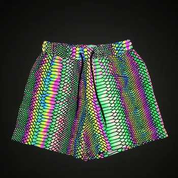 Узор из змеиной кожи, светоотражающие шорты цвета радуги, мужские трикотажные дышащие модные спортивные короткие брюки в стиле хип-хоп, бермуды Masculina