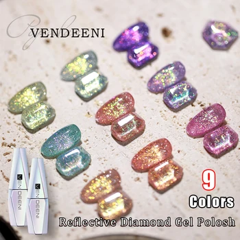 Vendeeni 9 Цветов Блестящий Гель-Лак Для ногтей с Разбитым Бриллиантом, Сверкающий УФ-Светодиодный Гель-Лак Для Дизайна ногтей, Гель-Лак Со Светоотражающим Эффектом
