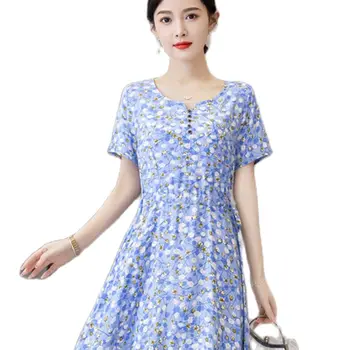 2023 летнее новое платье с коротким рукавом в цветочек, платье для мамы, корейское платье с модным принтом большого размера
