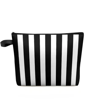 Простая черно-белая полосатая дорожная косметичка большой емкости, портативная сумка для хранения макияжа, женский водонепроницаемый пенал