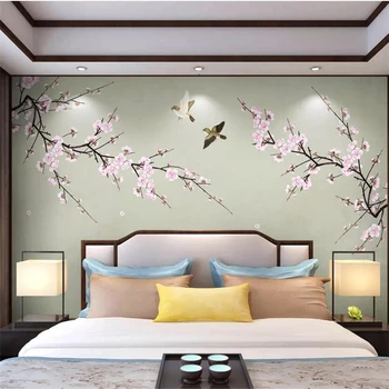 обои на заказ beibehang 3d фрески новая китайская ручная роспись цветок сливы ручка цветок птица пейзаж ТВ фон обои