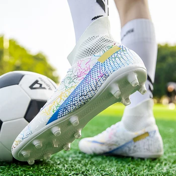 2023 НОВЫЕ мужские футбольные бутсы для взрослых и детей, футбольные бутсы с высокими щиколотками, спортивная обувь для тренировок на траве, мужские кроссовки